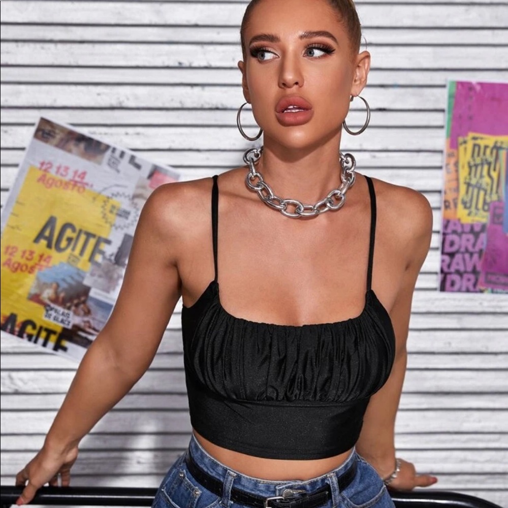 Black ruched crop top